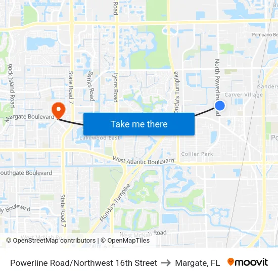 Powerline Road/Northwest 16th Street to Margate, FL map