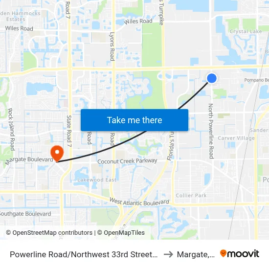 Powerline Road/Northwest 33rd Street South to Margate, FL map