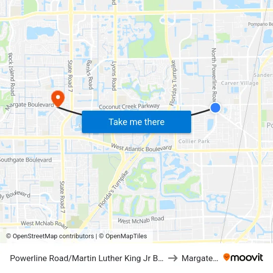 Powerline Road/Martin Luther King Jr Boulevard to Margate, FL map