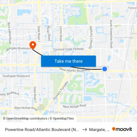 Powerline Road/Atlantic Boulevard (North) to Margate, FL map
