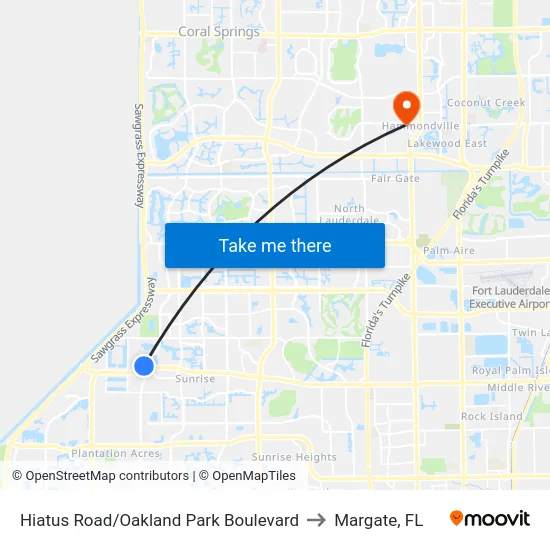 Hiatus Road/Oakland Park Boulevard to Margate, FL map