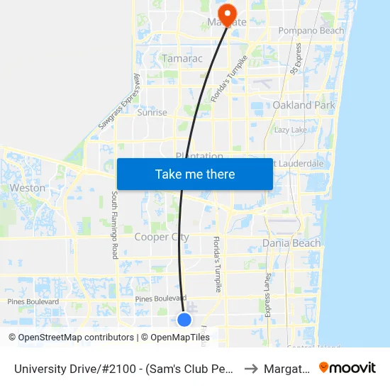 University Drive/#2100 - (Sam's Club Pembroke Road) to Margate, FL map