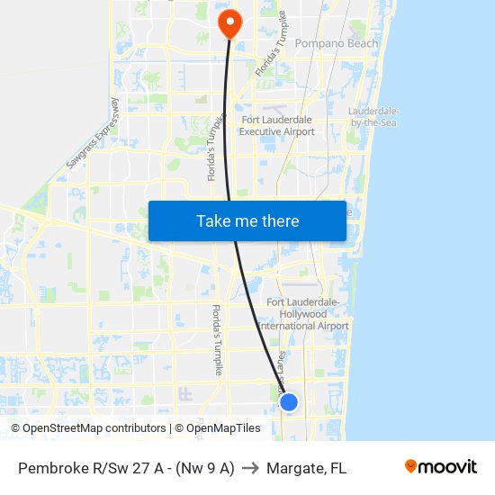 PEMBROKE R/SW 27 A - (NW 9 A) to Margate, FL map