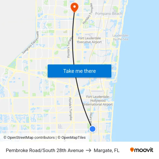 Pembroke Road/South 28th Avenue to Margate, FL map