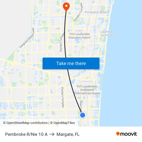 Pembroke R/Nw 10 A to Margate, FL map