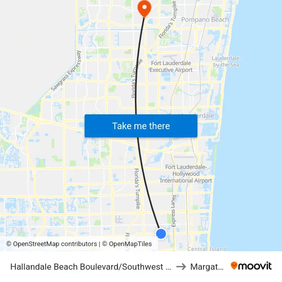 Hallandale Beach Boulevard/Southwest 40th Avenue to Margate, FL map