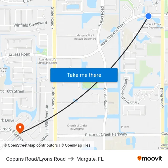 Copans Road/Lyons Road to Margate, FL map