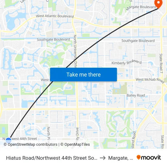 Hiatus Road/Northwest 44th Street South to Margate, FL map