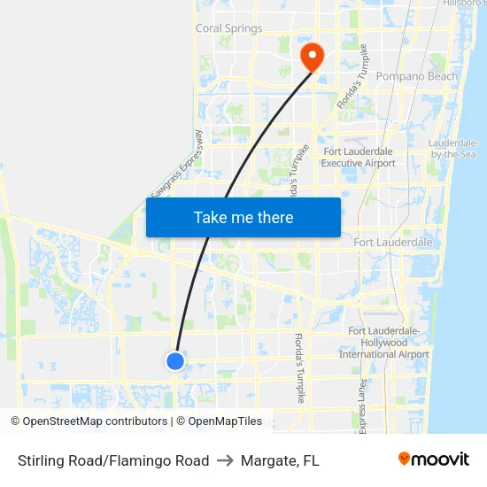 Stirling Road/Flamingo Road to Margate, FL map