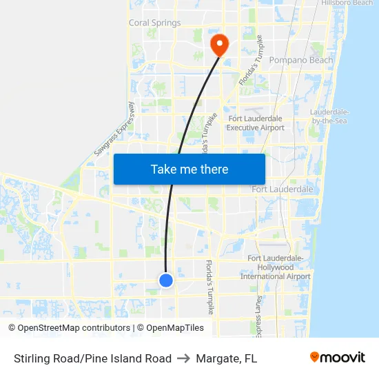 Stirling Road/Pine Island Road to Margate, FL map
