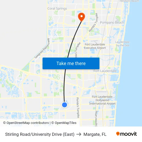 Stirling Road/University Drive (East) to Margate, FL map