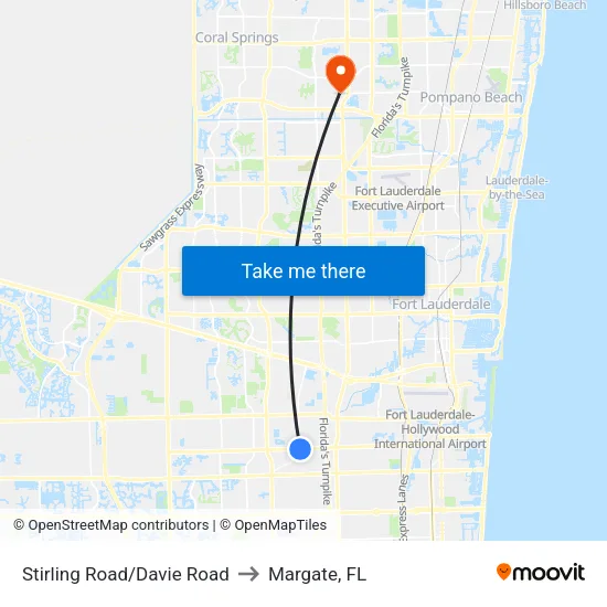 Stirling Road/Davie Road to Margate, FL map