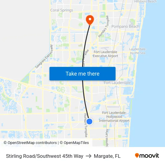 Stirling Road/Southwest 45th Way to Margate, FL map