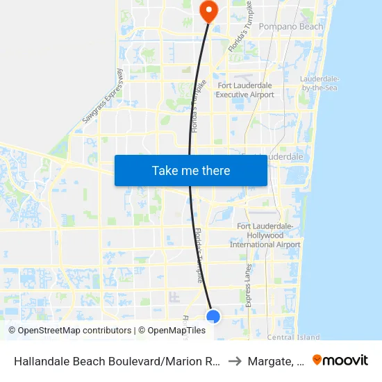 Hallandale Beach Boulevard/Marion Road to Margate, FL map