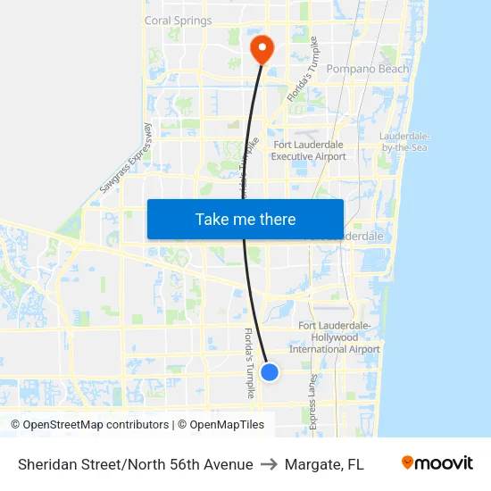 Sheridan Street/North 56th Avenue to Margate, FL map