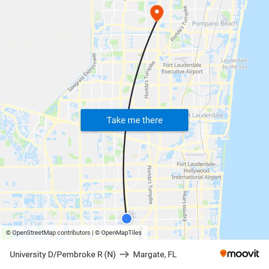 University D/Pembroke R (N) to Margate, FL map