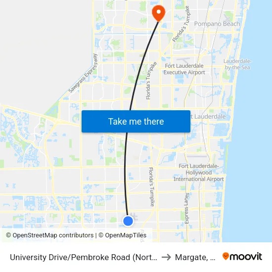 University Drive/Pembroke Road (North) to Margate, FL map
