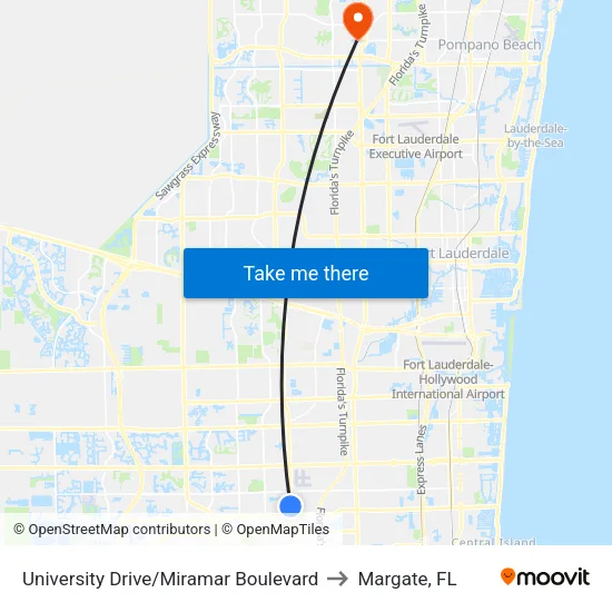 University Drive/Miramar Boulevard to Margate, FL map