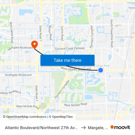 Atlantic Boulevard/Northwest 27th Avenue to Margate, FL map