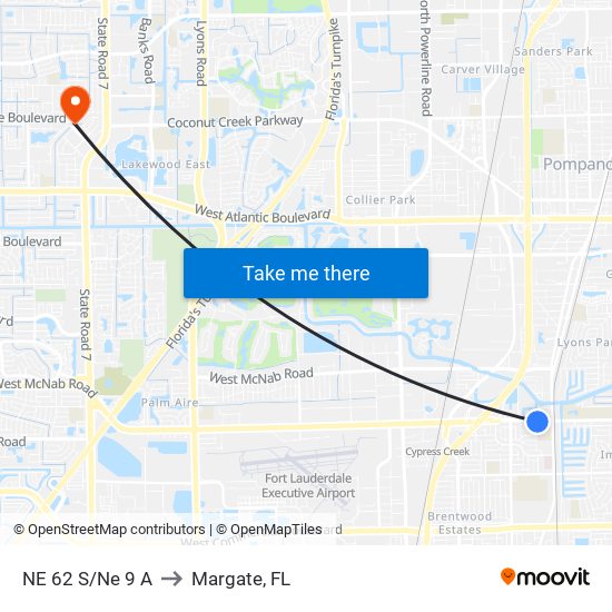 NE 62 S/Ne 9 A to Margate, FL map