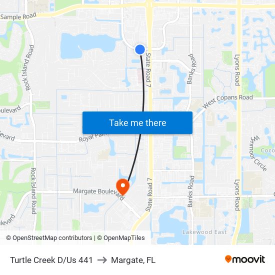 Turtle Creek D/Us 441 to Margate, FL map