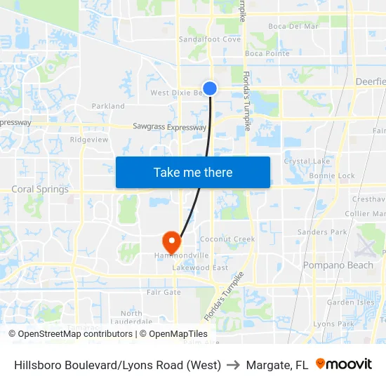 Hillsboro Boulevard/Lyons Road (West) to Margate, FL map