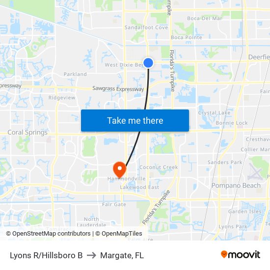 Lyons R/Hillsboro B to Margate, FL map