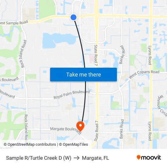 Sample R/Turtle Creek D (W) to Margate, FL map