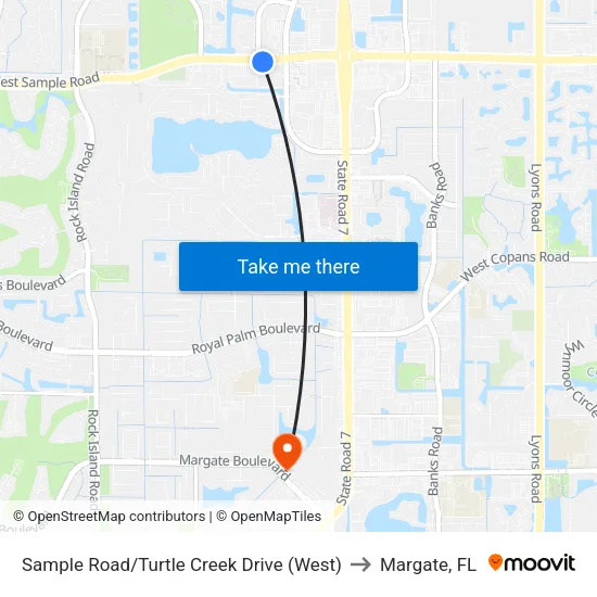 Sample Road/Turtle Creek Drive (West) to Margate, FL map