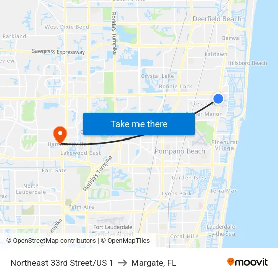 Northeast 33rd Street/US 1 to Margate, FL map