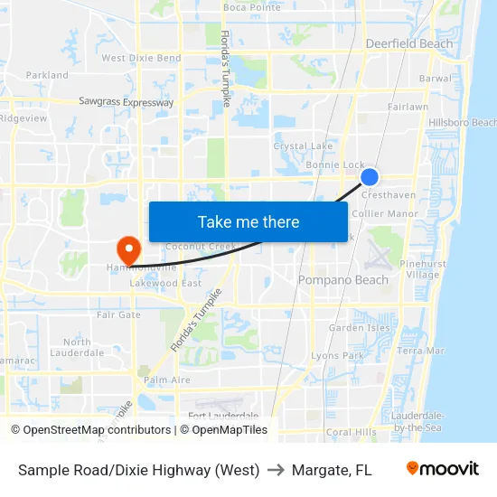 Sample Road/Dixie Highway (West) to Margate, FL map