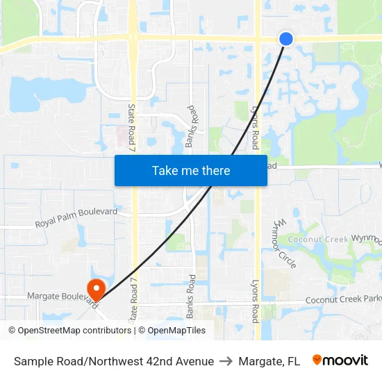 Sample Road/Northwest 42nd Avenue to Margate, FL map