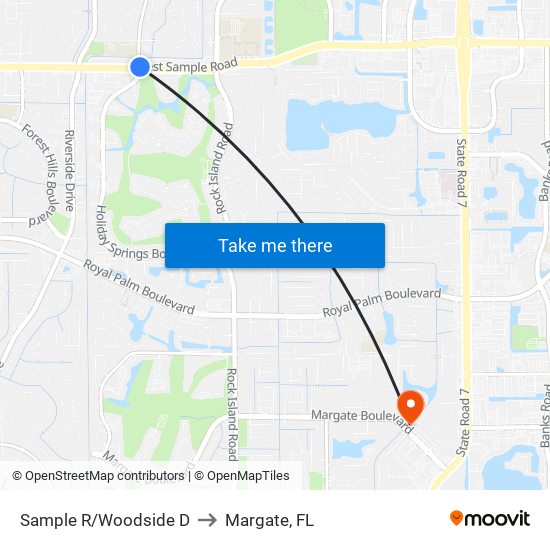 Sample R/Woodside D to Margate, FL map