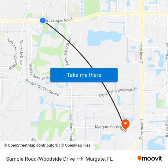 Sample Road/Woodside Drive to Margate, FL map