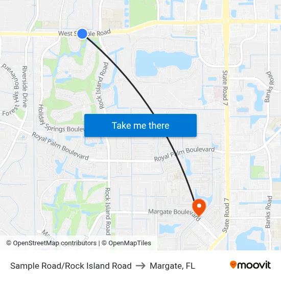 Sample Road/Rock Island Road to Margate, FL map