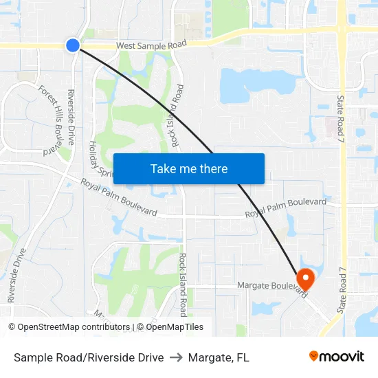 Sample Road/Riverside Drive to Margate, FL map