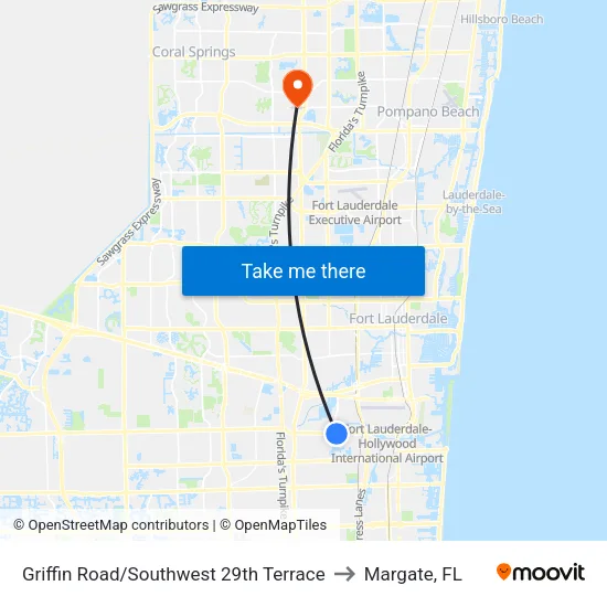 Griffin Road/Southwest 29th Terrace to Margate, FL map