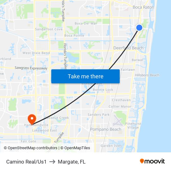 Camino Real/Us1 to Margate, FL map