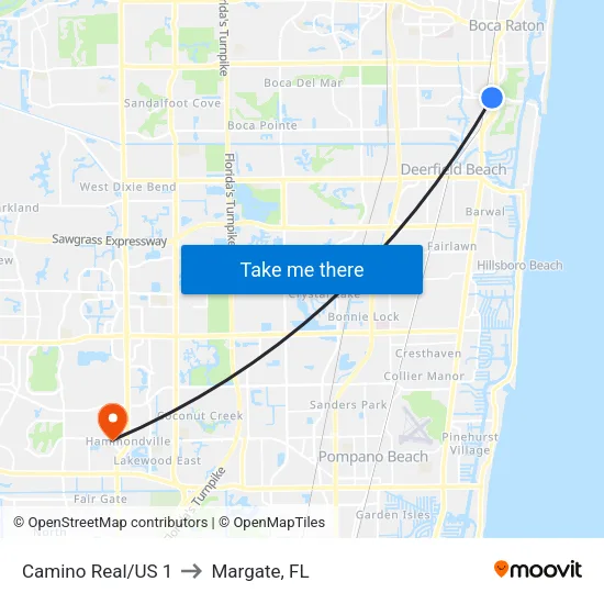 Camino Real/US 1 to Margate, FL map