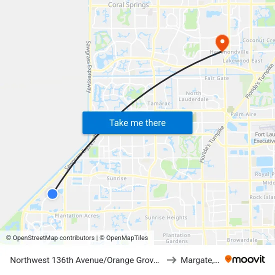 Northwest 136th Avenue/Orange Grove Drive to Margate, FL map