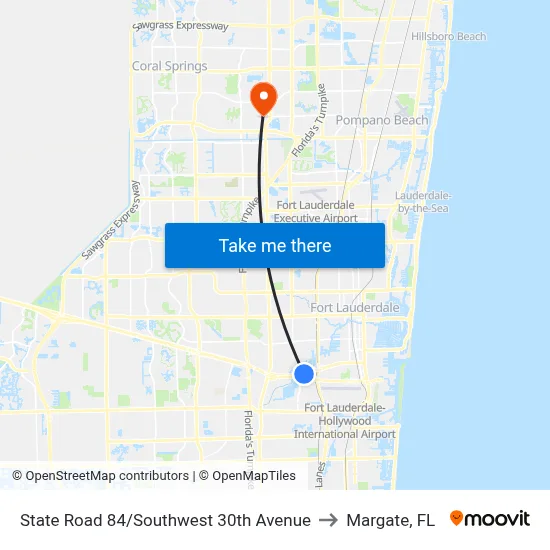 State Road 84/Southwest 30th Avenue to Margate, FL map