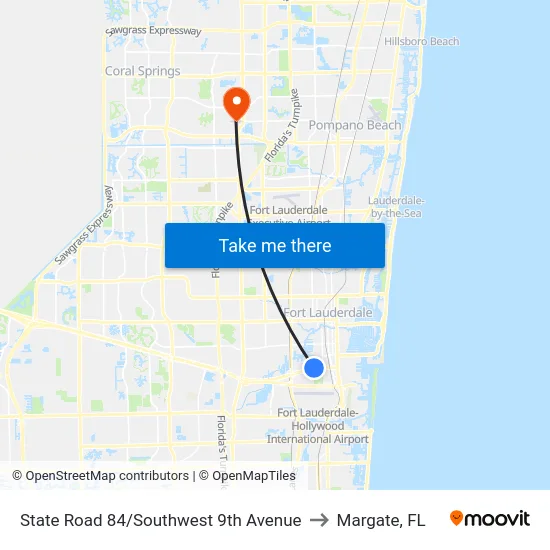 State Road 84/Southwest 9th Avenue to Margate, FL map