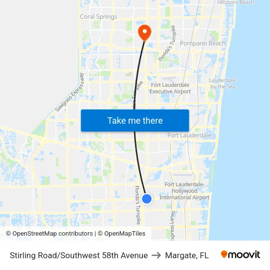 Stirling Road/Southwest 58th Avenue to Margate, FL map