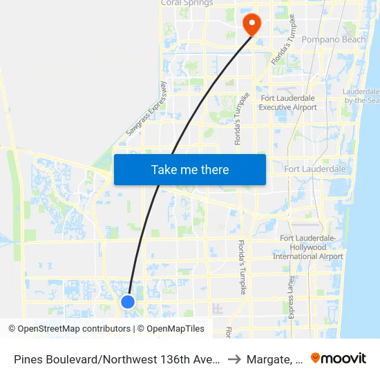 Pines Boulevard/Northwest 136th Avenue to Margate, FL map