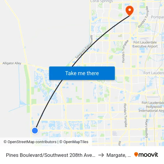 Pines Boulevard/Southwest 208th Avenue to Margate, FL map