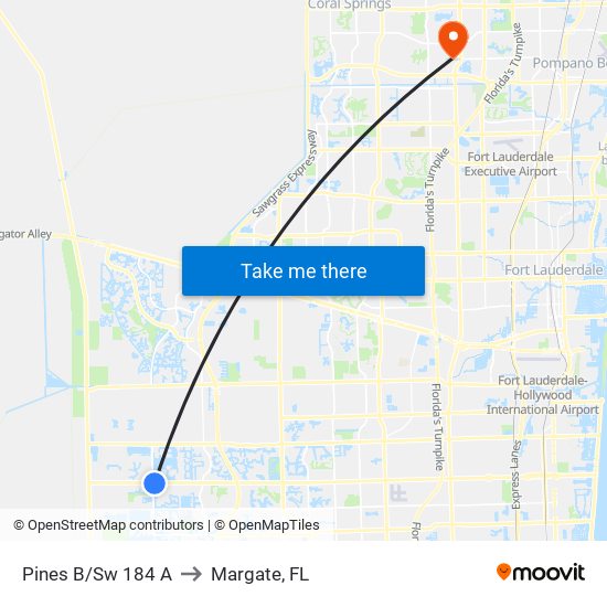 Pines B/Sw 184 A to Margate, FL map