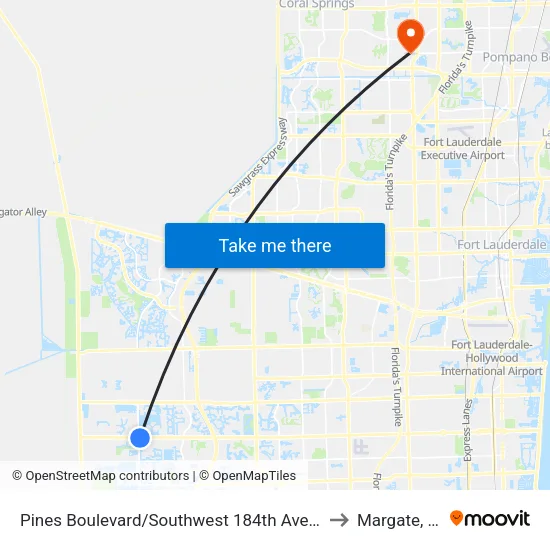 Pines Boulevard/Southwest 184th Avenue to Margate, FL map