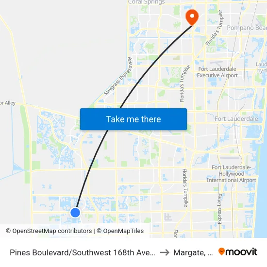 Pines Boulevard/Southwest 168th Avenue to Margate, FL map