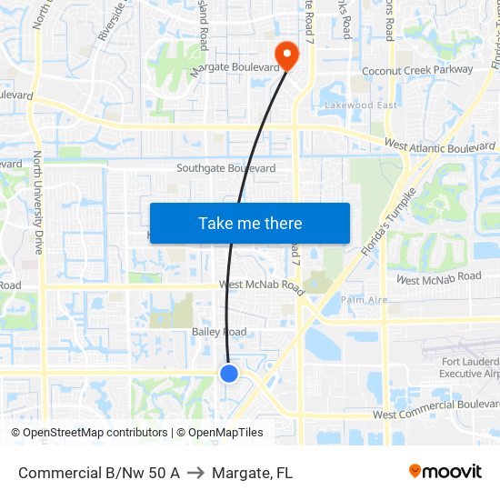 Commercial B/Nw 50 A to Margate, FL map