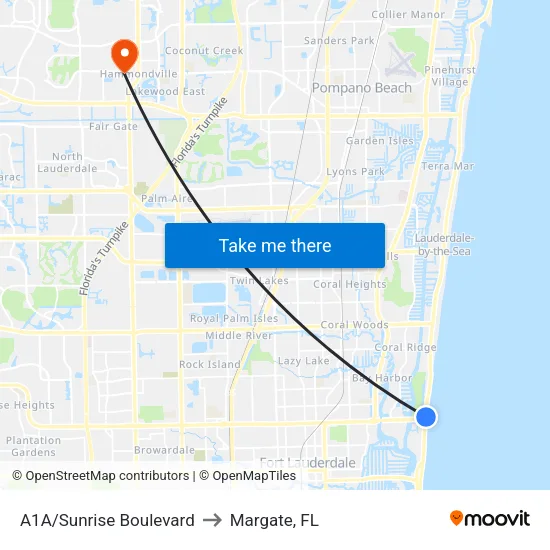 A1A/Sunrise Boulevard to Margate, FL map